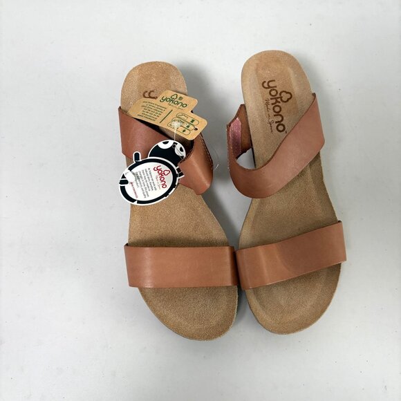 Yokono Wedge Sandals Womens Size 9.5 Brown Leather Strappy Spain NWT - Picture 1 of 7
